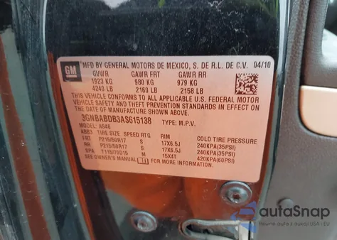 2010 Chevrolet Hhr Lt from USA, damaged, VIN 3GNBABDB3AS615138